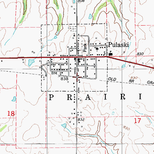 Topographic Map of Pulaski (historical), IA