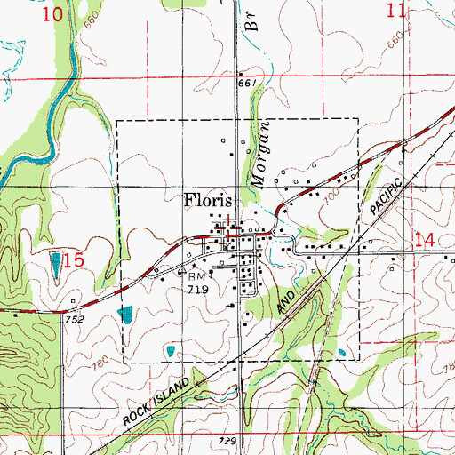 Topographic Map of Floris Fire Department, IA