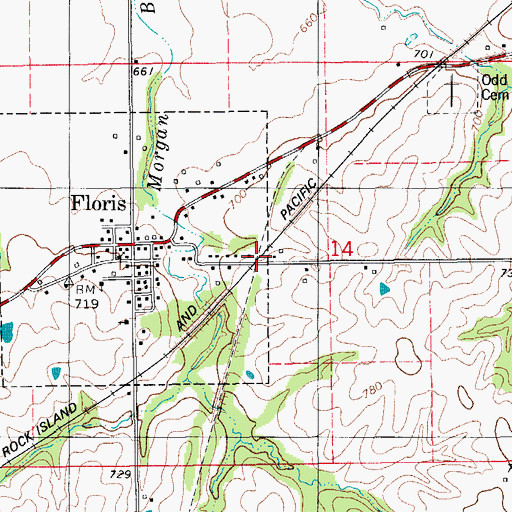 Topographic Map of Floris (historical), IA