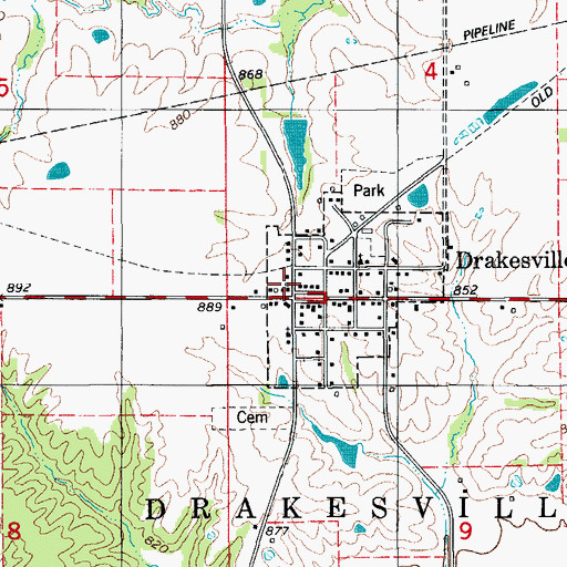Topographic Map of Drakesville Volunteer Fire Department, IA