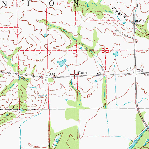 Topographic Map of Richardson Cemetery, IA
