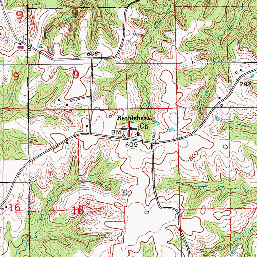 Topographic Map of Bethlehem Cemetery, IA