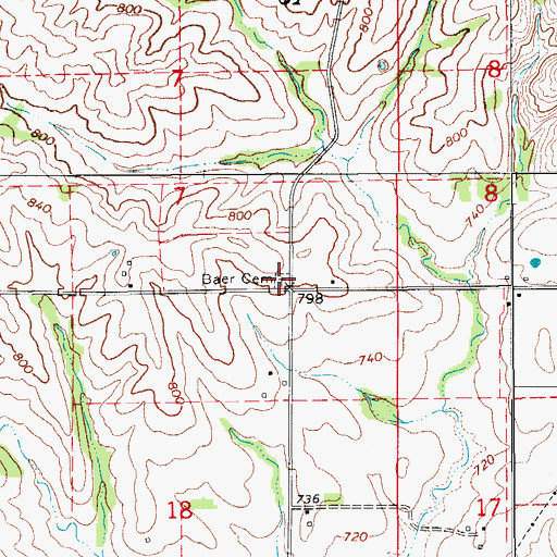 Topographic Map of Baer Cemetery, IA