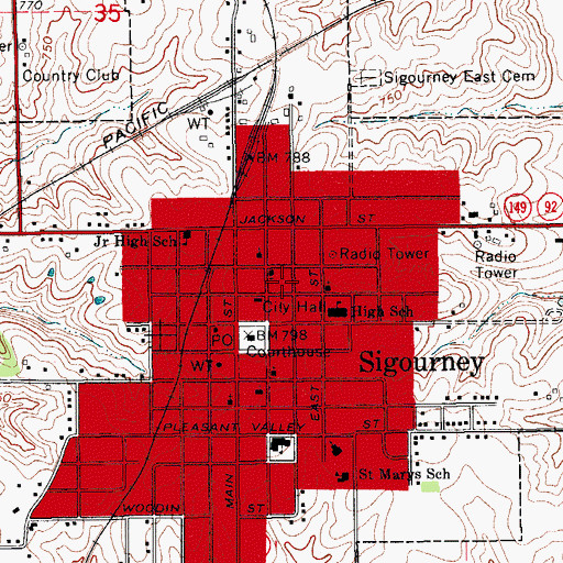 Topographic Map of Sigourney Public Library, IA