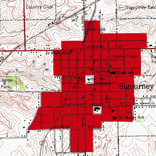 Topographic Map of Sigourney Post Office, IA