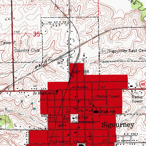Topographic Map of Sigourney (historical), IA
