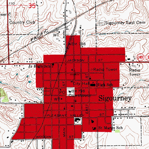 Topographic Map of Sigourney Presbyterian Church, IA