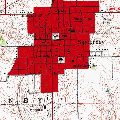 Topographic Map of Sigourney Elementary School, IA