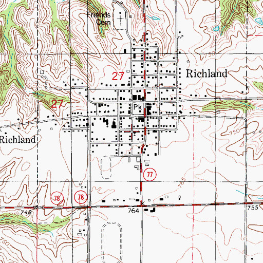 Topographic Map of Richland United Methodist Church, IA