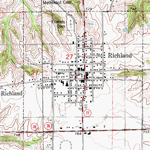 Topographic Map of Richland City Hall, IA