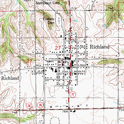 Topographic Map of Richland Fire Department, IA