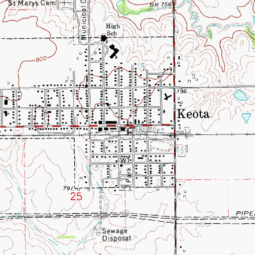 Topographic Map of Keota Post Office, IA