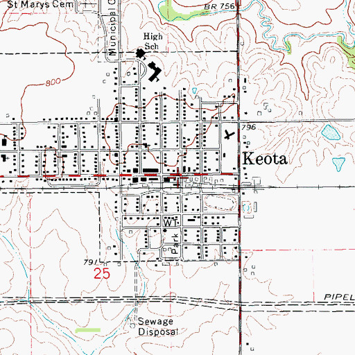 Topographic Map of Keota City Hall, IA