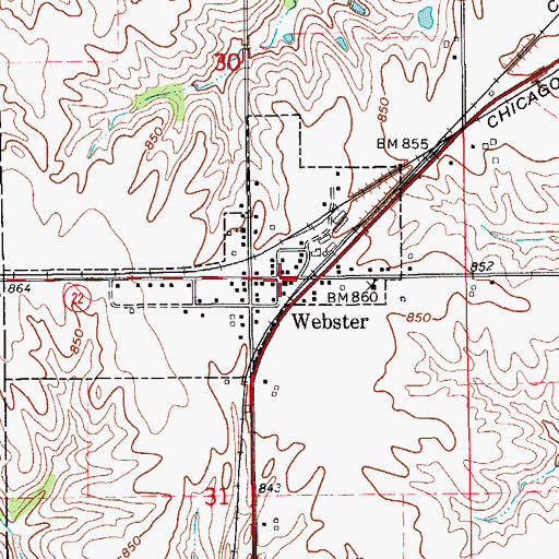 Topographic Map of Webster Post Office, IA