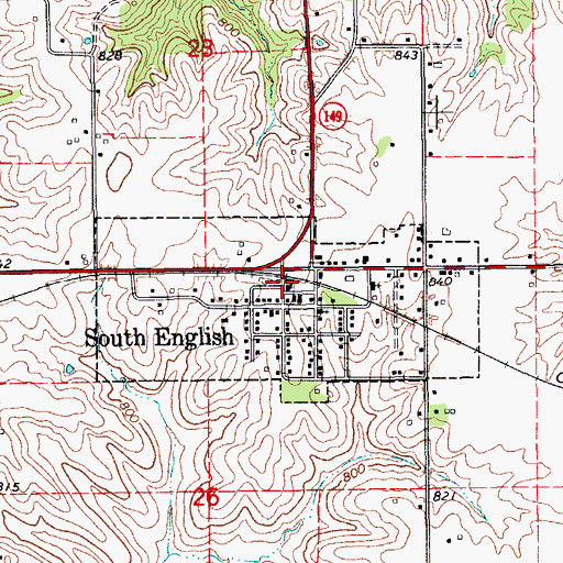 Topographic Map of South English (historical), IA