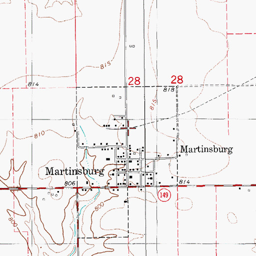 Topographic Map of Martinsburg (historical), IA