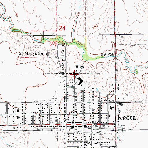 Topographic Map of Keota Junior High / High School, IA