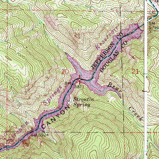 Topographic Map of Strontia Springs Reservoir, CO