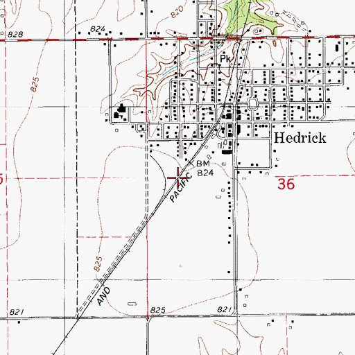 Topographic Map of Hedrick (historical), IA
