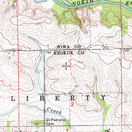 Topographic Map of Watters Cemetery, IA