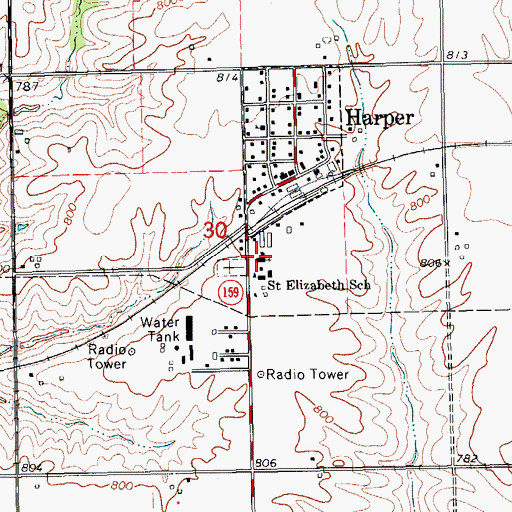 Topographic Map of Saint Elizabeths Church, IA