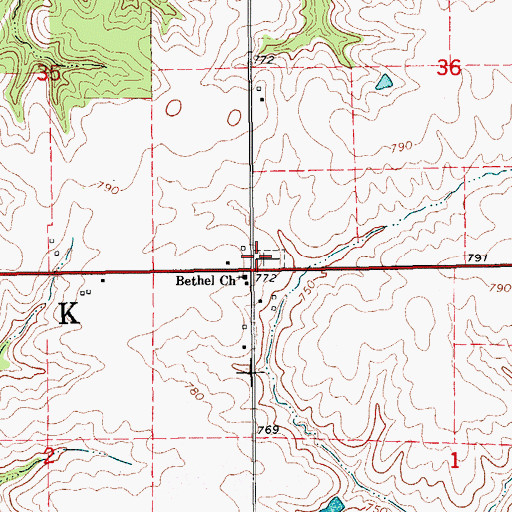 Topographic Map of Bethel Methodist Cemetery, IA