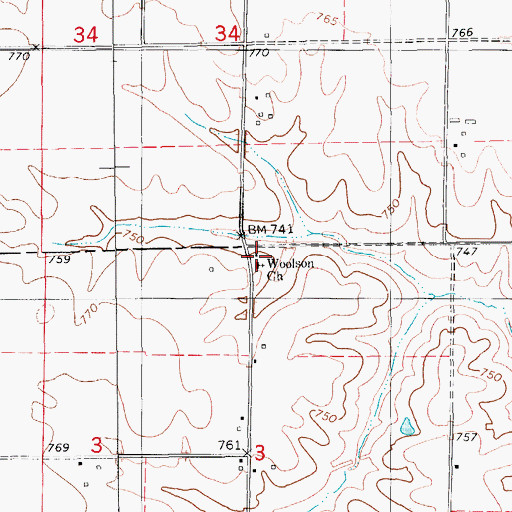 Topographic Map of Woolson (historical), IA