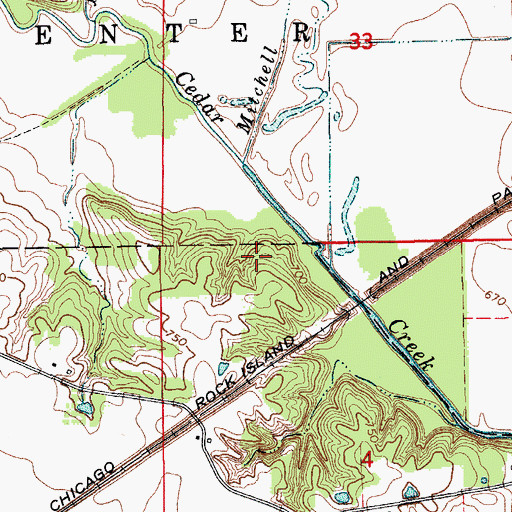 Topographic Map of Cedar Creek Timber Recreation Area, IA