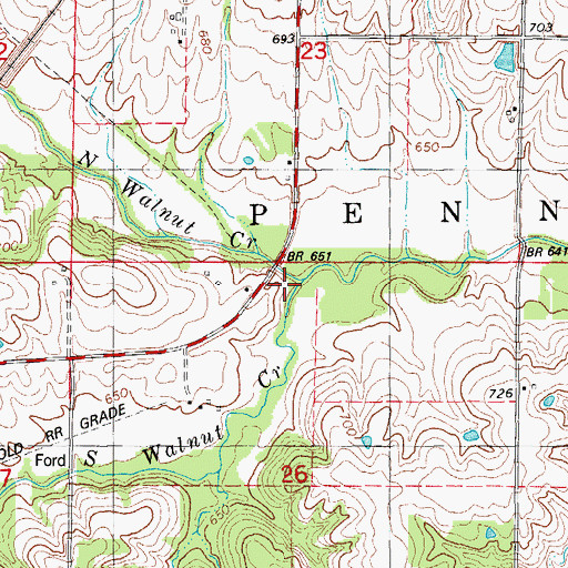 Topographic Map of Harveys Mills Post Office (historical), IA