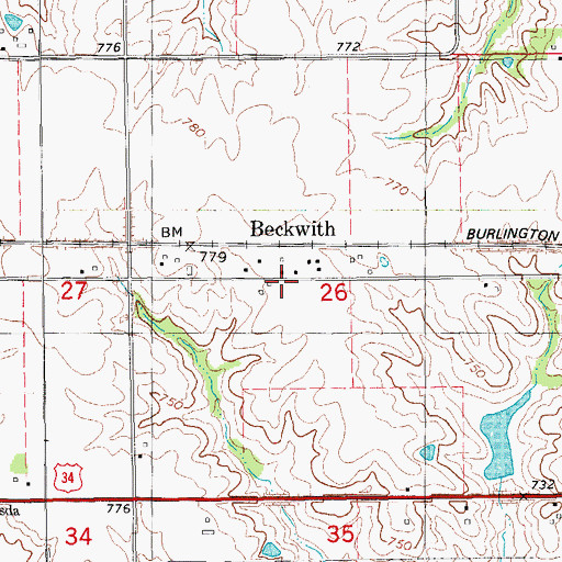 Topographic Map of Beckwith Post Office (historical), IA