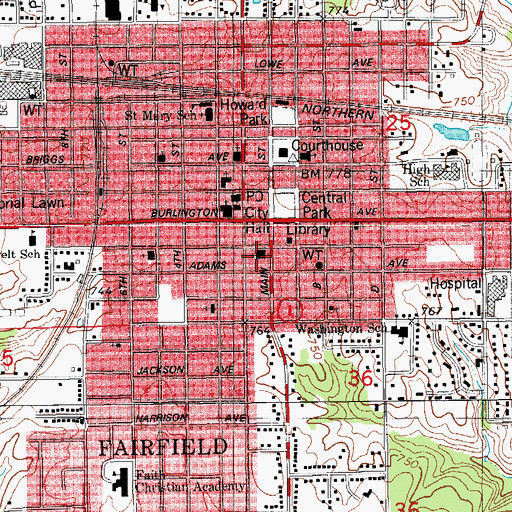 Topographic Map of First Presbyterian Church, IA