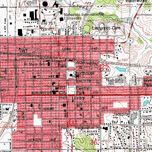 Topographic Map of First United Methodist Church, IA