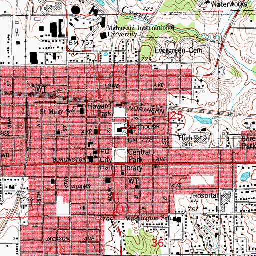 Topographic Map of Fairfield United Methodist Church, IA