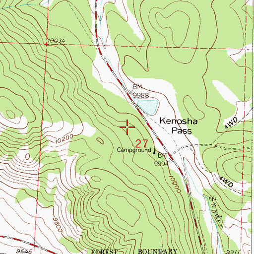 Topographic Map of Kenosha Campground, CO