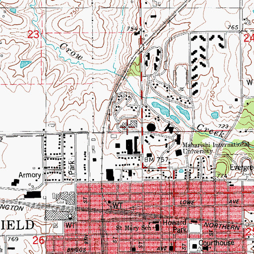 Topographic Map of Maharishi University of Management Library, IA