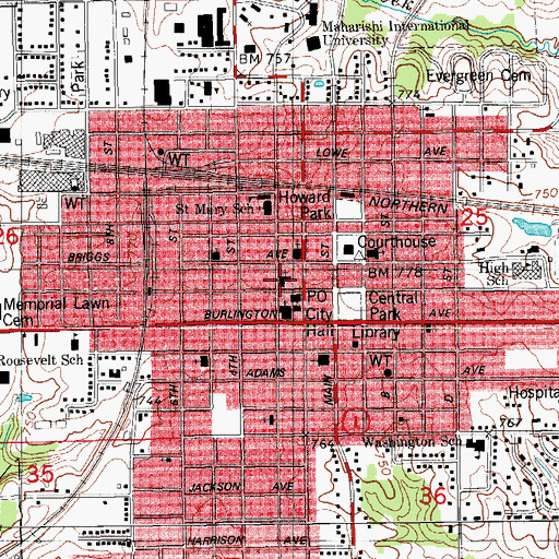 Topographic Map of First Baptist Church, IA