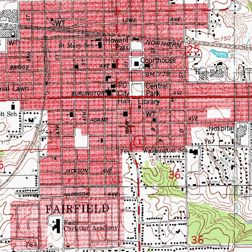 Topographic Map of Fairfield Public Library, IA
