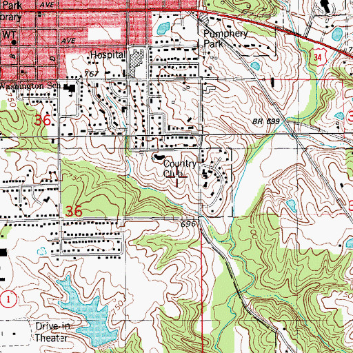 Topographic Map of Fairfield Golf and Country Club, IA