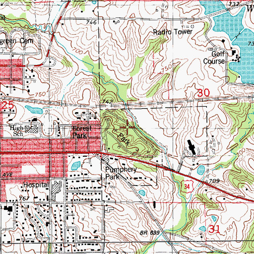 Topographic Map of Chautauqua Park, IA
