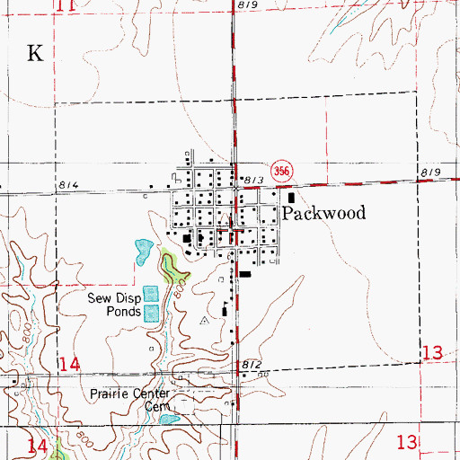 Topographic Map of Packwood Post Office, IA