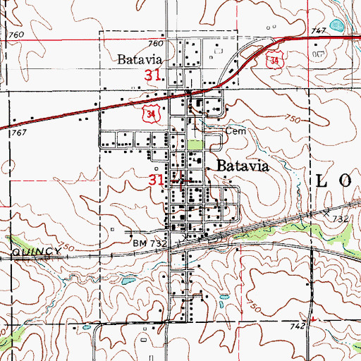 Topographic Map of Batavia United Methodist Church, IA