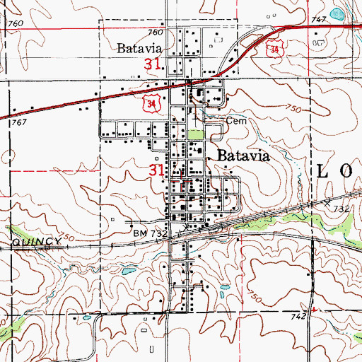 Topographic Map of Batavia Public Library, IA