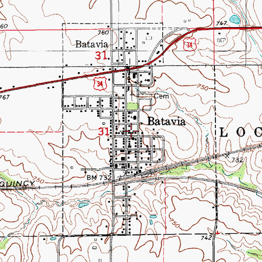 Topographic Map of Batavia City Fire Department, IA