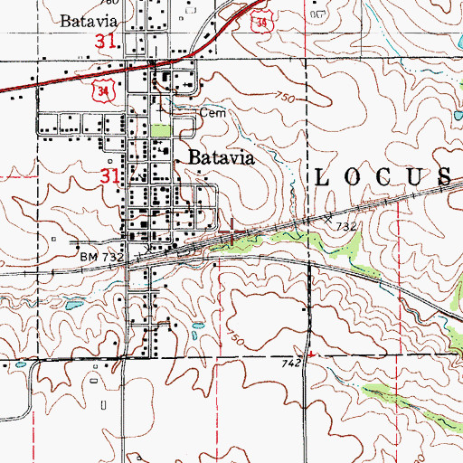 Topographic Map of Batavia, IA