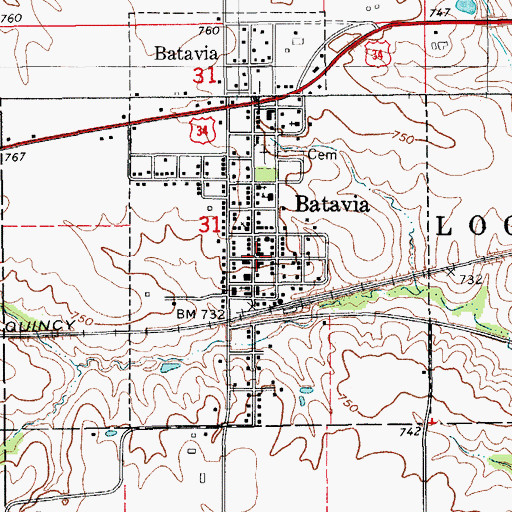 Topographic Map of Batavia Post Office, IA