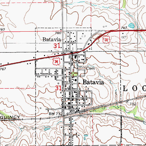 Topographic Map of Batavia City Ball Park and Playground, IA