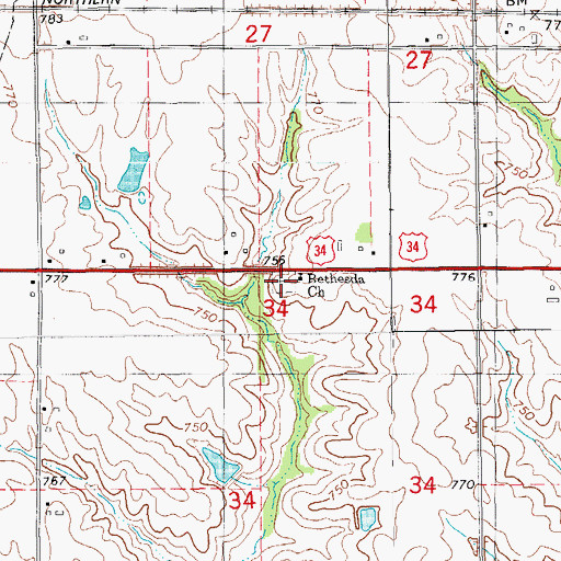 Topographic Map of Bethesda Cemetery, IA