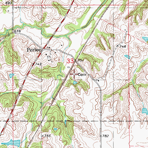 Topographic Map of Perlee Cemetery, IA