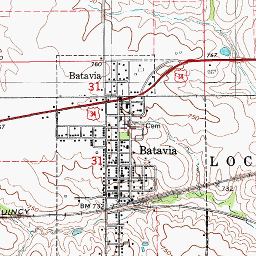 Topographic Map of Batavia City Cemetery, IA