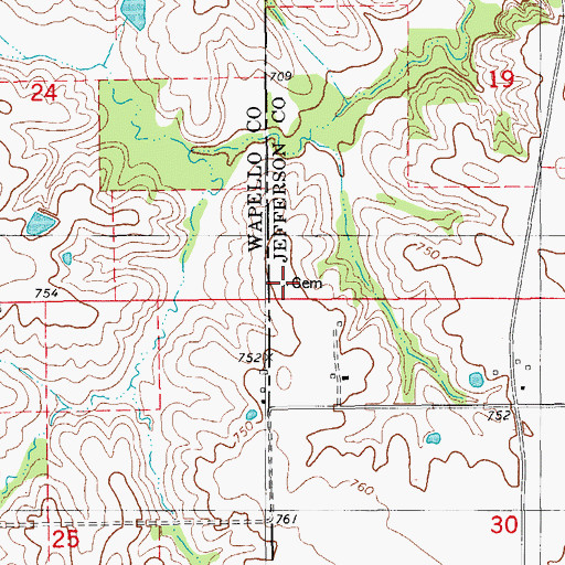 Topographic Map of Holmes Cemetery, IA